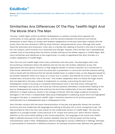 Comparing Twelfth Night & She’s The Man: Similarities & Differences