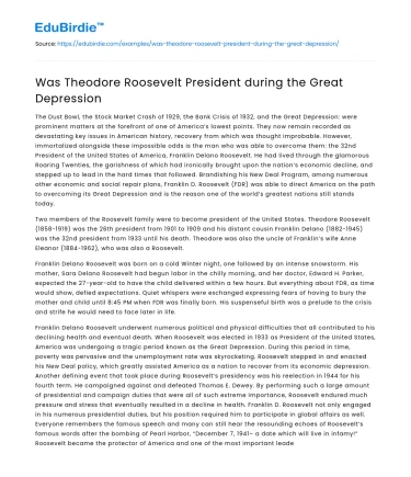 Was Theodore Roosevelt President during the Great Depression