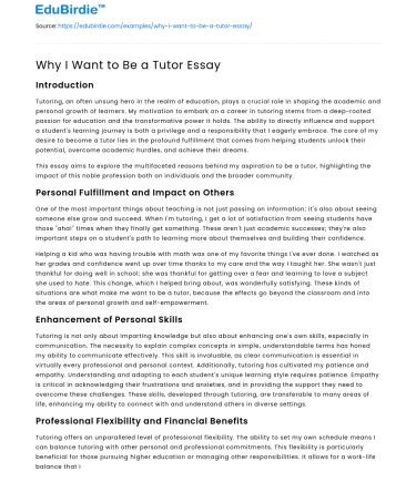 Why I Want to Be a Tutor Essay