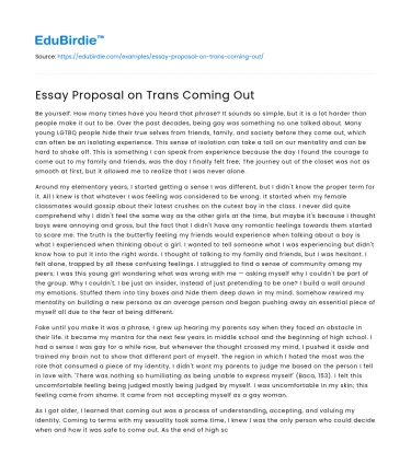 Essay Proposal on Trans Coming Out