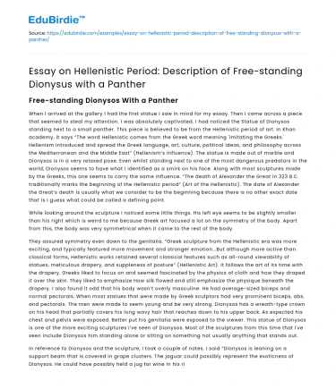 Hellenistic Period Essay: Dionysus with Panther