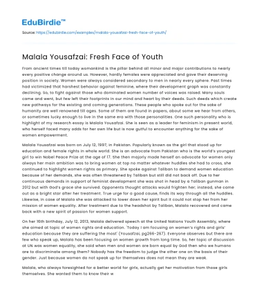 Malala Yousafzai: Fresh Face of Youth