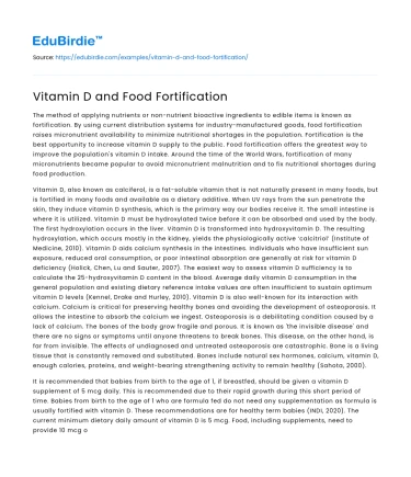 Vitamin D and Food Fortification