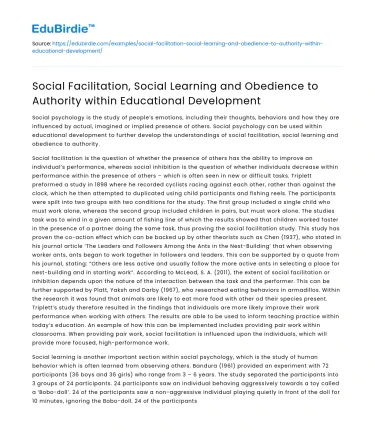 Social Facilitation and Obedience in Educational Development