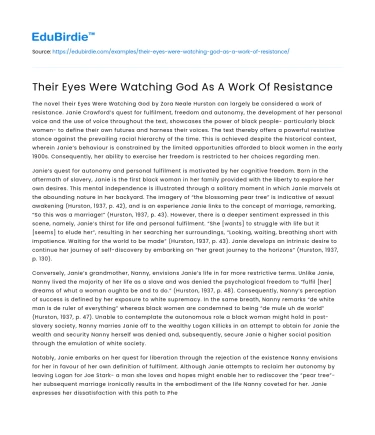 Their Eyes Were Watching God As A Work Of Resistance