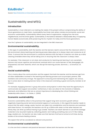 Sustainability and MTEQ