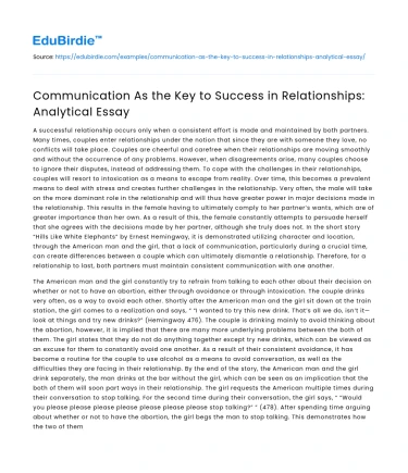 Communication As the Key to Success in Relationships: Analytical Essay