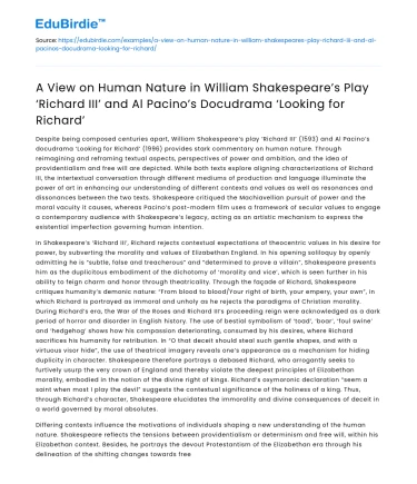 Human Nature in Richard III and Pacino’s Looking for Richard