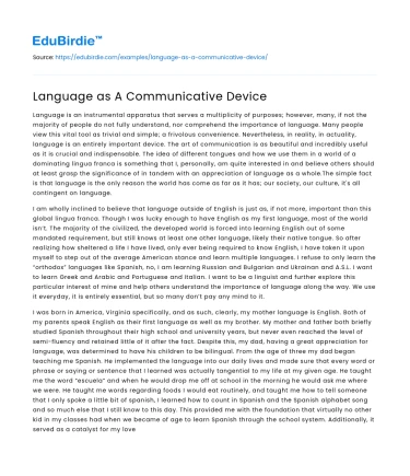 Language as A Communicative Device