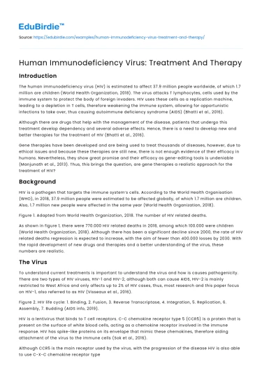 Human Immunodeficiency Virus: Treatment And Therapy