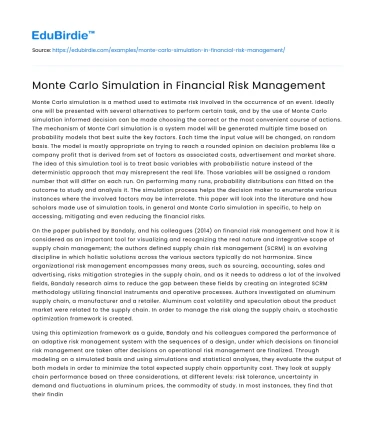 Monte Carlo Simulation in Financial Risk Management
