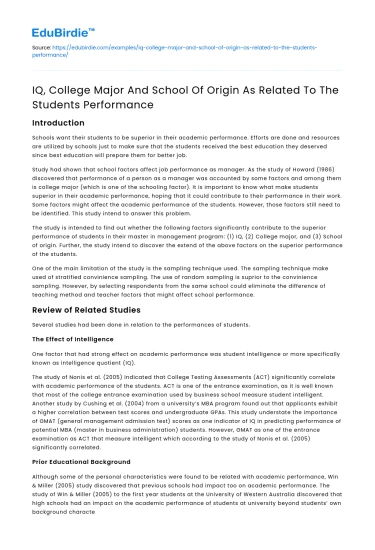 IQ, College Major & School Origin Impact Student Performance