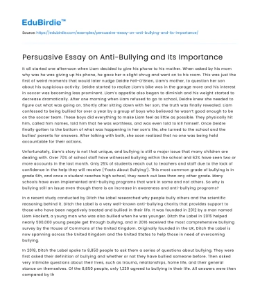 Persuasive Essay on Anti-Bullying and Its Importance