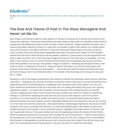 The Role And Theme Of Past In The Glass Menagerie And Never Let Me Go