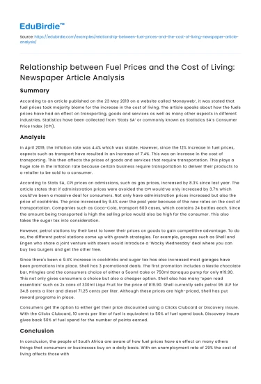 Fuel Prices and Cost of Living: Newspaper Analysis