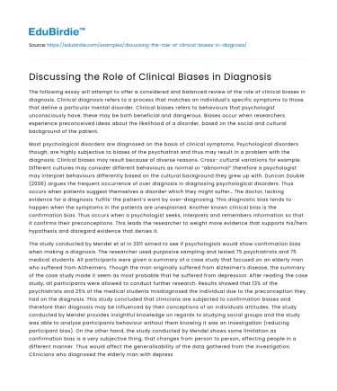 Discussing the Role of Clinical Biases in Diagnosis