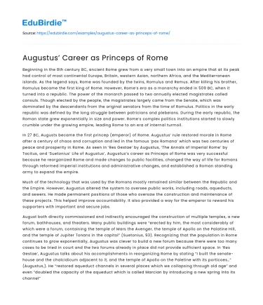 Augustus’ Career as Princeps of Rome