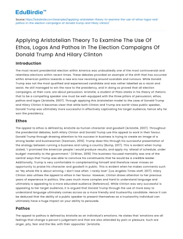 Aristotelian Theory in Trump and Clinton Campaigns
