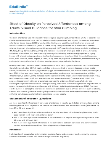 Obesity’s Impact on Stair Climbing Perception