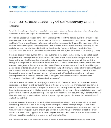 Robinson Crusoe: A Journey Of Self-discovery On An Island