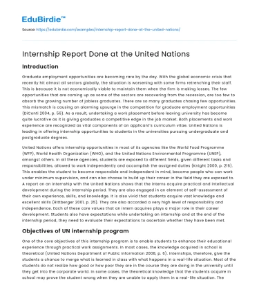 Internship Report Done at the United Nations
