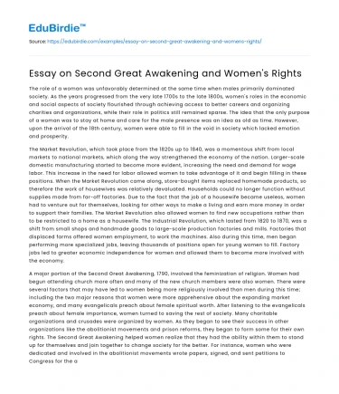 Essay on Second Great Awakening and Women’s Rights