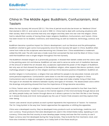 Spiritual Dynamics in Medieval China: Interplay of Major Philosophies