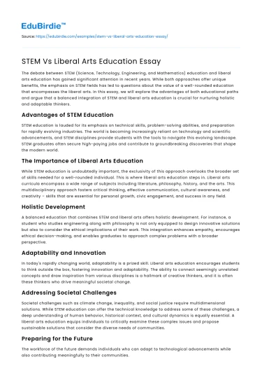 STEM Vs Liberal Arts Education Essay