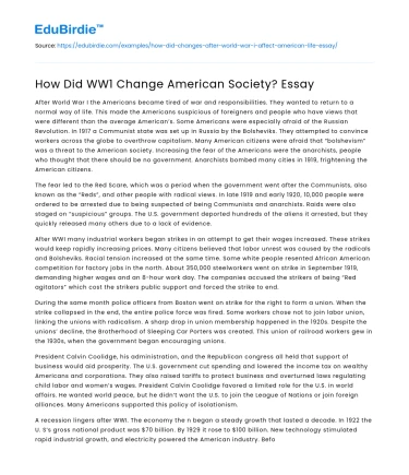 How Did WW1 Change American Society? Essay