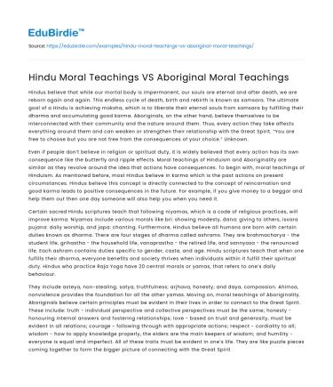 Hindu Moral Teachings VS Aboriginal Moral Teachings