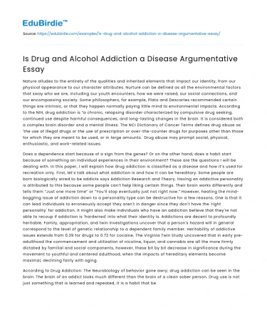 Is Drug and Alcohol Addiction a Disease Argumentative Essay
