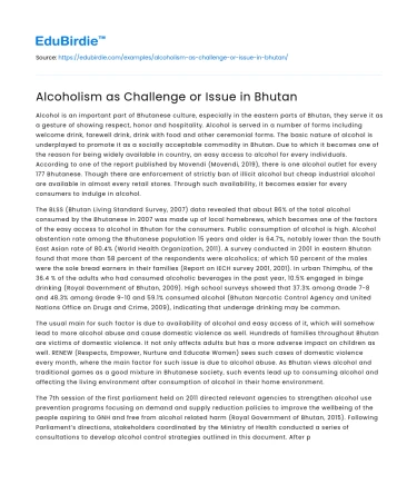Alcoholism as Challenge or Issue in Bhutan