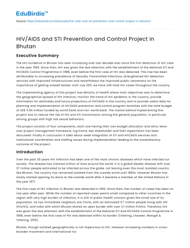 HIV/AIDS and STI Prevention and Control Project in Bhutan