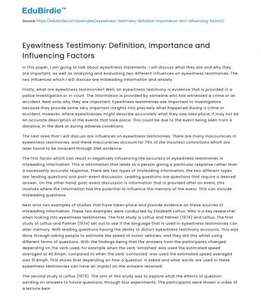 Eyewitness Testimony: Definition, Importance and Influencing Factors