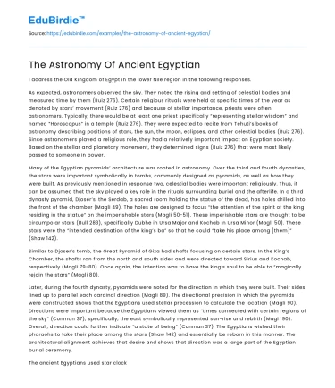 The Astronomy Of Ancient Egyptian