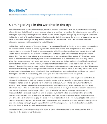 Coming of Age in the Catcher in the Rye