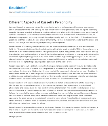 Different Aspects of Russell’s Personality