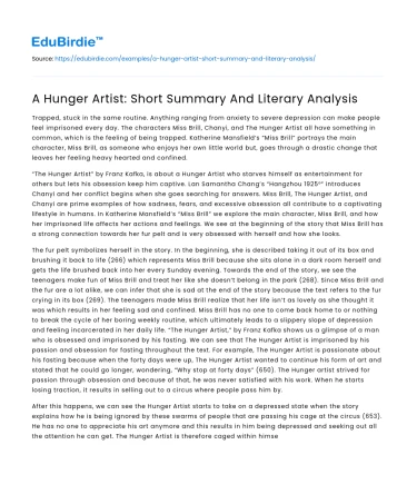 A Hunger Artist: Short Summary And Literary Analysis