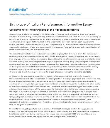 Birthplace of Italian Renaissance: Informative Essay