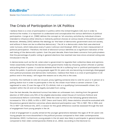 The Crisis of Participation in UK Politics