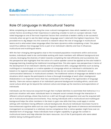 Role Of Language In Multicultural Teams