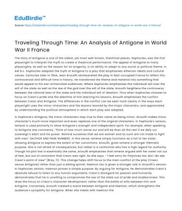 Traveling Through Time: An Analysis of Antigone in World War II France