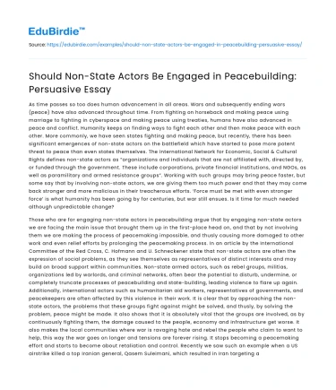 Should Non-State Actors Be Engaged in Peacebuilding: Persuasive Essay