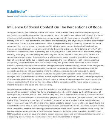 Influence Of Social Context On The Perceptions Of Race