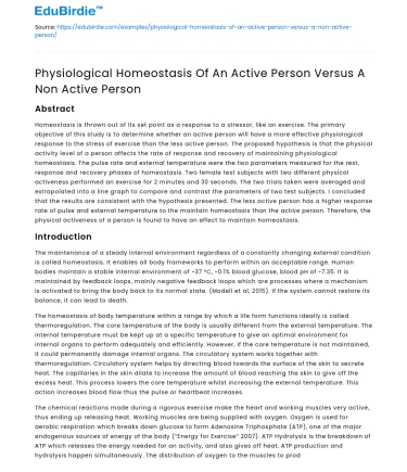 Physiological Homeostasis Of An Active Person Versus A Non Active Person