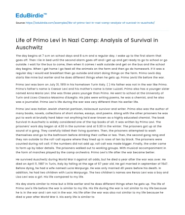 Primo Levi’s Survival: Analyzing Life in Auschwitz