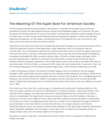 The Meaning Of The Super Bowl For American Society
