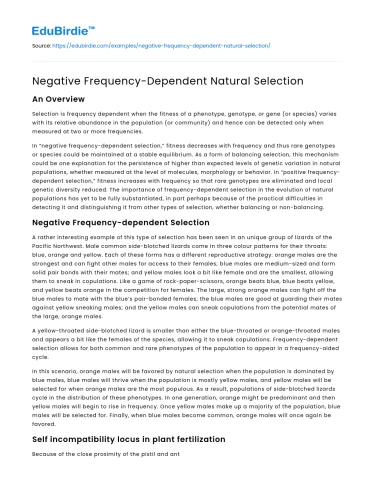 Negative Frequency-Dependent Natural Selection
