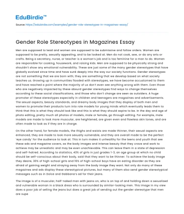 Gender Role Stereotypes in Magazines Essay