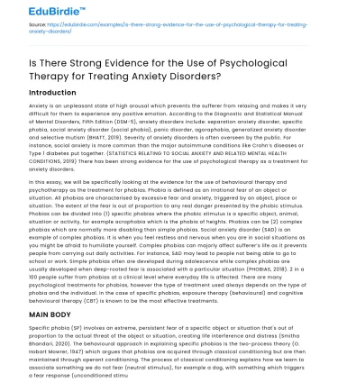 Evidence for Psychological Therapy in Treating Anxiety Disorders